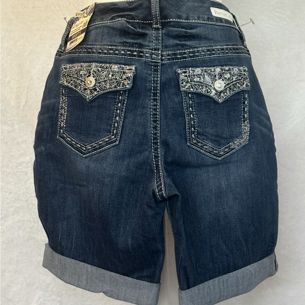 #1425 Rhythm Blues Denim Shorts with Embellished Pockets Size 10
